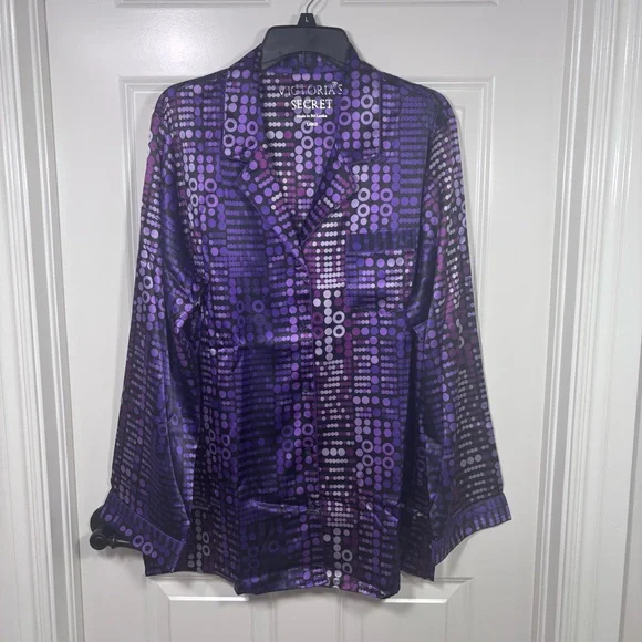 NWOT Victoria's Secret Patterned Satin Pajama Set Women’s L Purple
